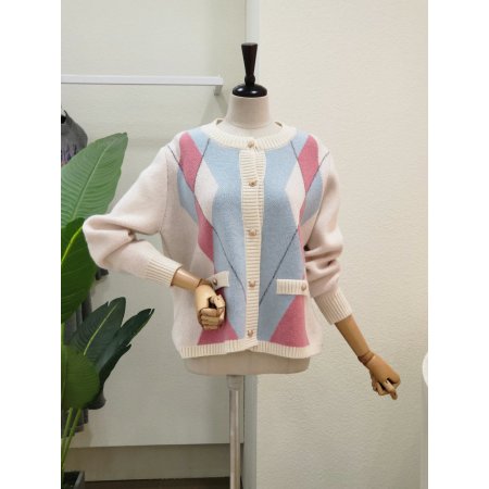 아가일 배색 라운드 가디건