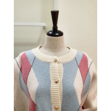 아가일 배색 라운드 가디건