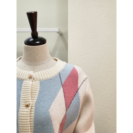 아가일 배색 라운드 가디건