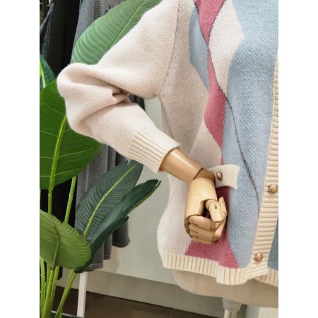 아가일 배색 라운드 가디건