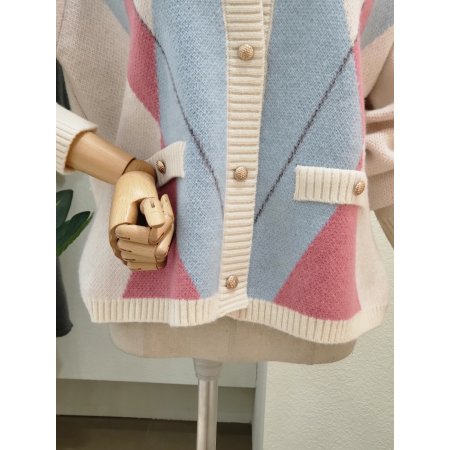 아가일 배색 라운드 가디건