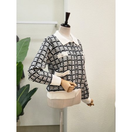 트위드 카라넥 집업 가디건