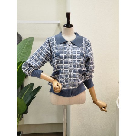 트위드 카라넥 집업 가디건