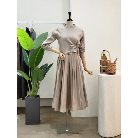 스트링 니트 플리츠 원피스 세트