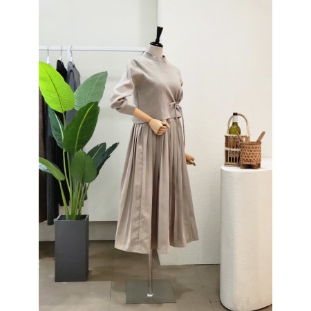 스트링 니트 플리츠 원피스 세트