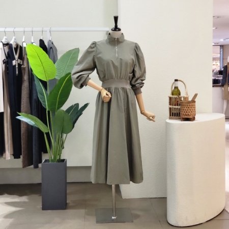 반집업 밴딩 퍼프 롱원피스