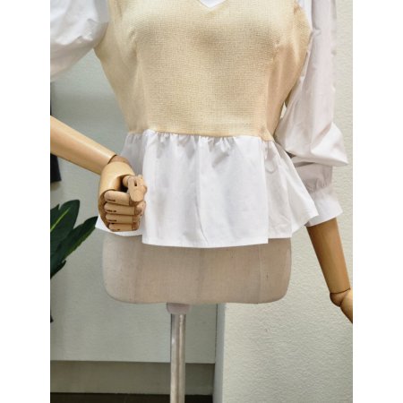 뷔스티에 포인트 라운드 블라우스