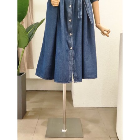 데님 셔츠형 벨티드 롱원피스