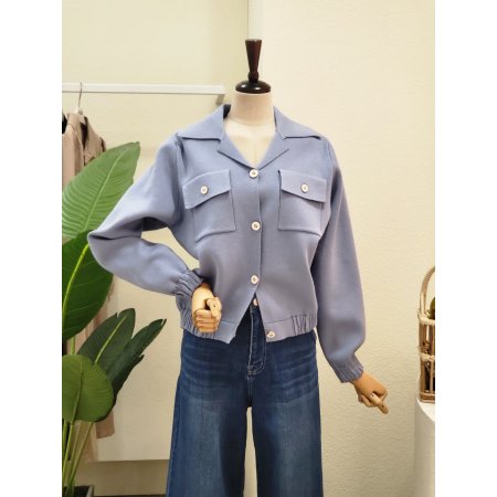 투포켓 카라넥 니트 자켓