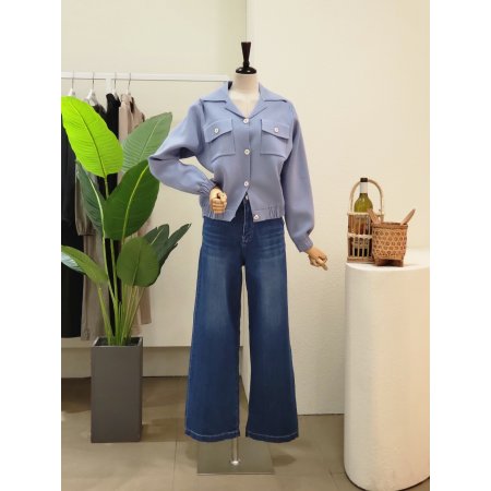 투포켓 카라넥 니트 자켓