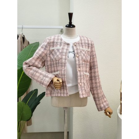 포켓 노카라 트위드 자켓