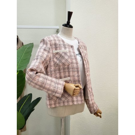 포켓 노카라 트위드 자켓