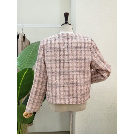 포켓 노카라 트위드 자켓