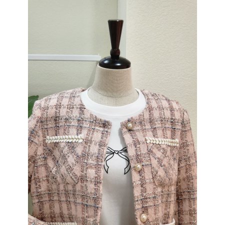 포켓 노카라 트위드 자켓