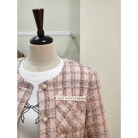 포켓 노카라 트위드 자켓