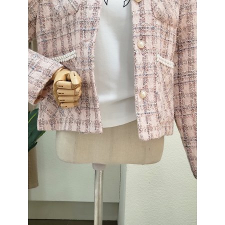 포켓 노카라 트위드 자켓