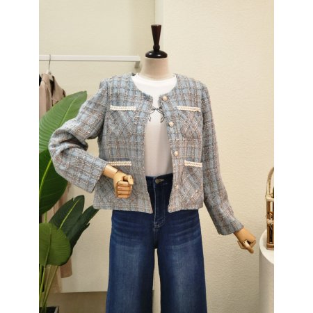 포켓 노카라 트위드 자켓