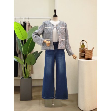 포켓 노카라 트위드 자켓