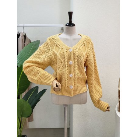 꽈배기 포인트 브이넥 가디건