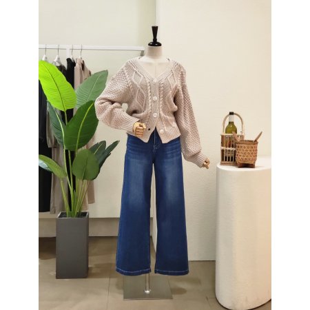 꽈배기 포인트 브이넥 가디건