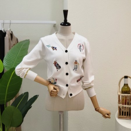 자수 포인트 브이넥 가디건