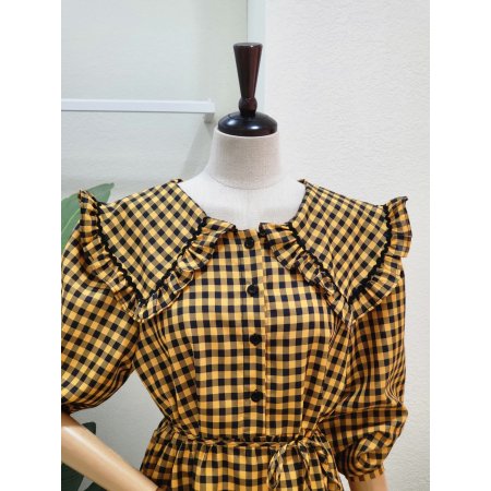 프릴 빅카라 체크 롱원피스