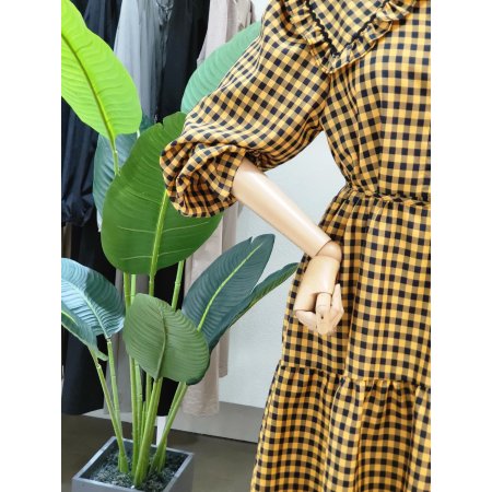 프릴 빅카라 체크 롱원피스