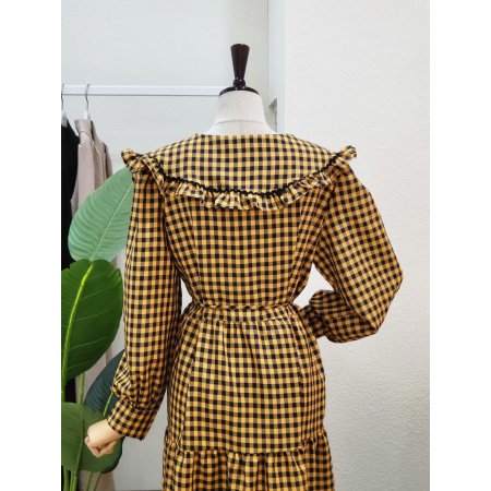 프릴 빅카라 체크 롱원피스