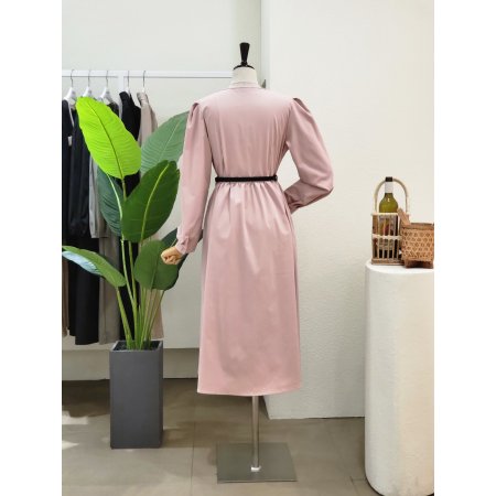 A라인 벨티드 브이넥 롱원피스