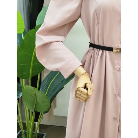 A라인 벨티드 브이넥 롱원피스