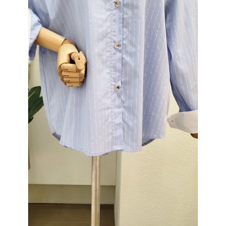 배색 소매 스트라이프 셔츠