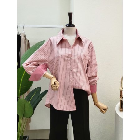 배색 소매 스트라이프 셔츠