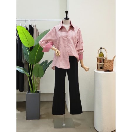 배색 소매 스트라이프 셔츠