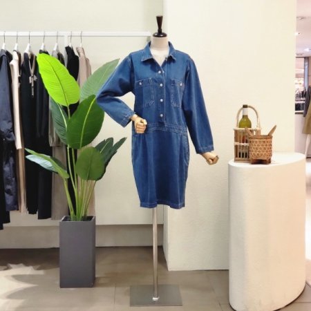 투포켓 데님 미디엄 원피스