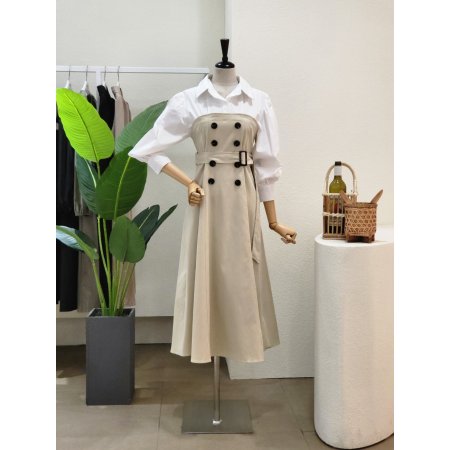 셔츠 포인트 벨티드 롱원피스