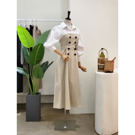 셔츠 포인트 벨티드 롱원피스