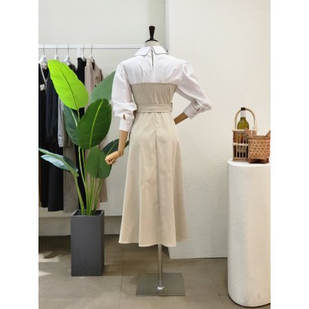 셔츠 포인트 벨티드 롱원피스