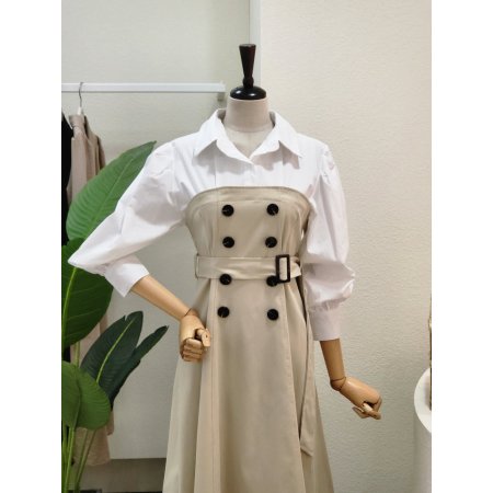 셔츠 포인트 벨티드 롱원피스