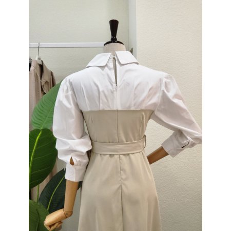 셔츠 포인트 벨티드 롱원피스