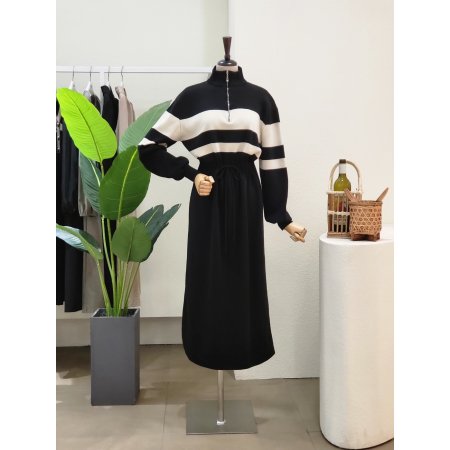 반집업 스트링 니트 롱원피스