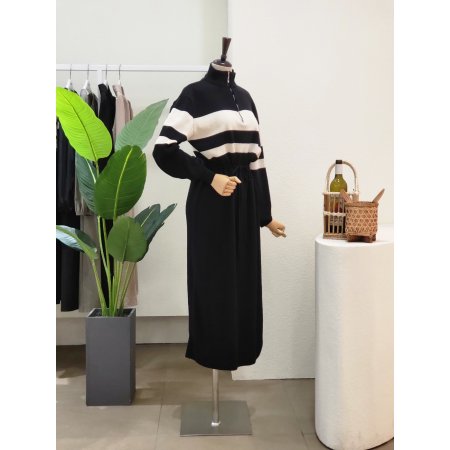 반집업 스트링 니트 롱원피스