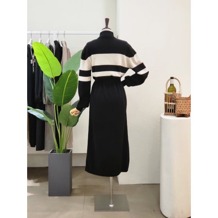 반집업 스트링 니트 롱원피스