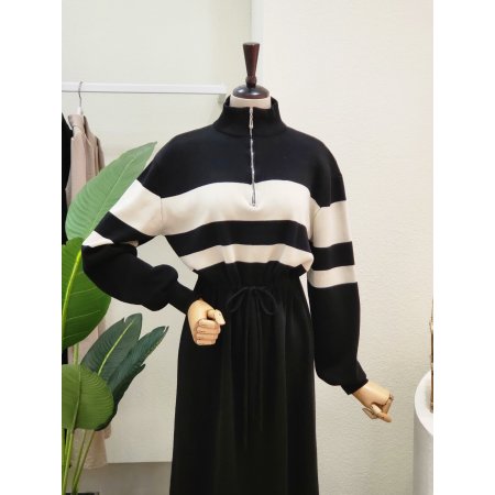 반집업 스트링 니트 롱원피스