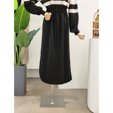 반집업 스트링 니트 롱원피스