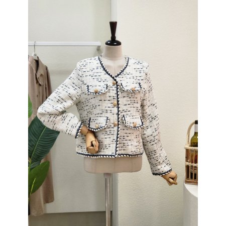 포켓 브이넥 트위드 자켓