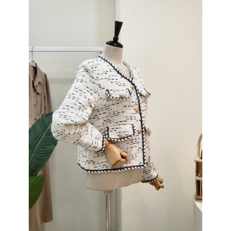 포켓 브이넥 트위드 자켓