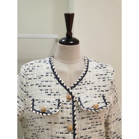 포켓 브이넥 트위드 자켓