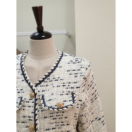 포켓 브이넥 트위드 자켓