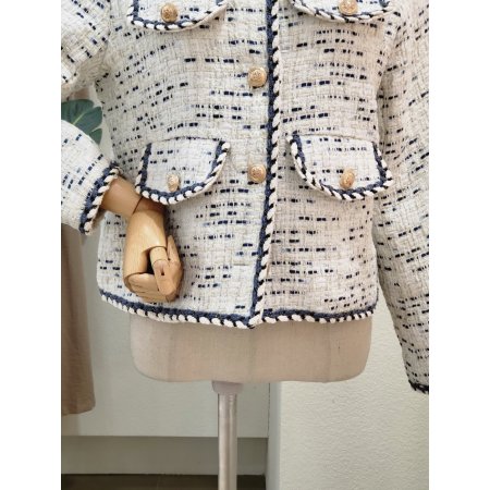 포켓 브이넥 트위드 자켓