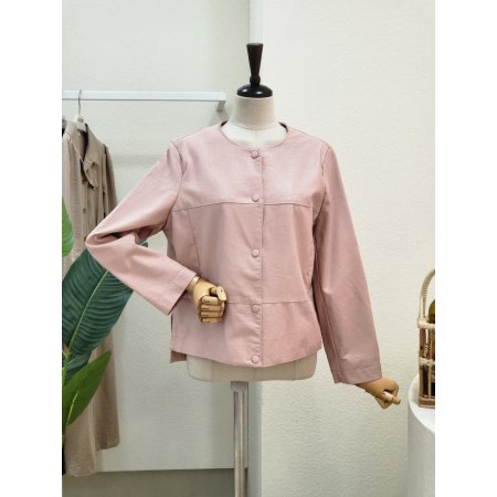 절개 노카라 래더 자켓